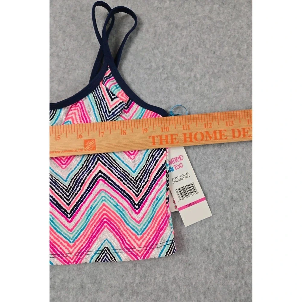 Limited Too Girls 2 Piece Tankini Size 5/6 Bathing Suit Swim Set Pink‎ Blue NEW